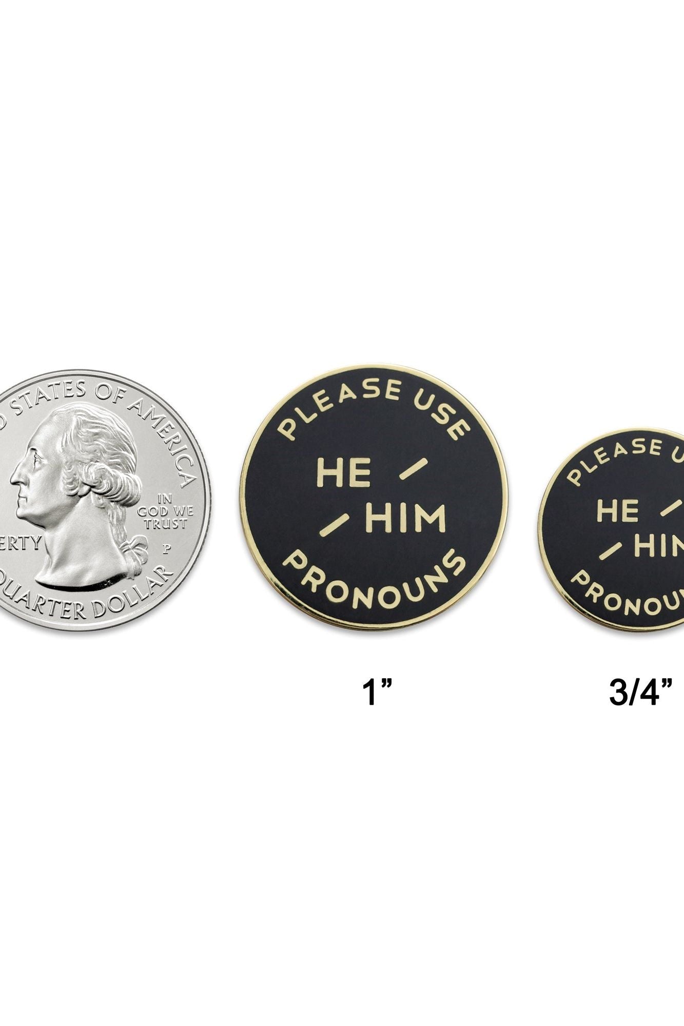 He / Him Enamel Pronoun Pin: Black & Gold - Ms.Meri Mak