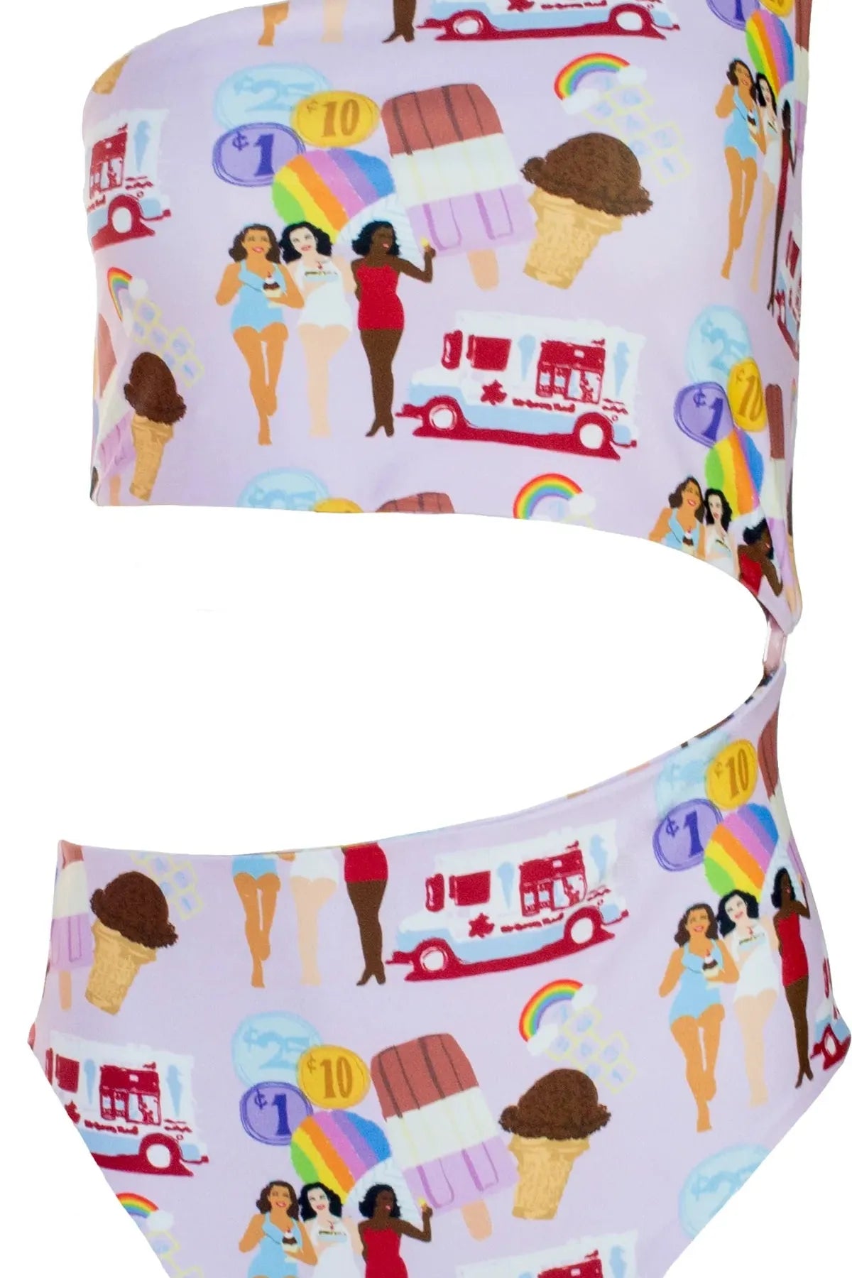 ICE CREAM PRINT ONE SHOULDER ONE PIECE SWIMSUIT - Ms.Meri Mak