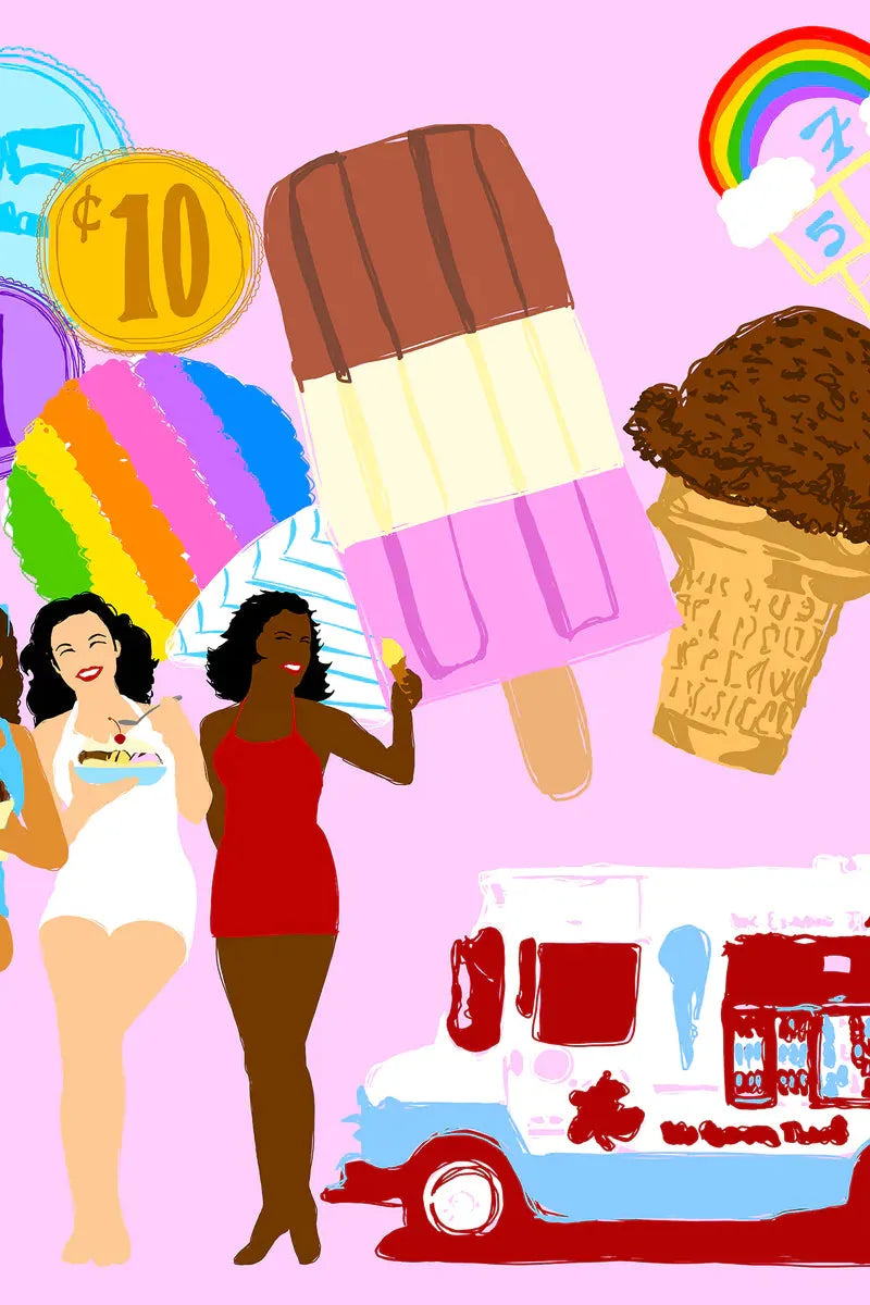 ICE CREAM PRINT ONE SHOULDER ONE PIECE SWIMSUIT - Ms.Meri Mak
