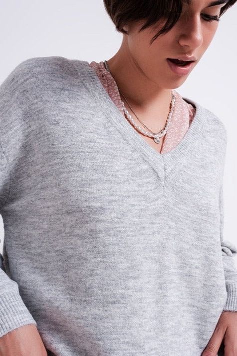 Nadia V neck sweater in light grey - Ms.Meri Mak