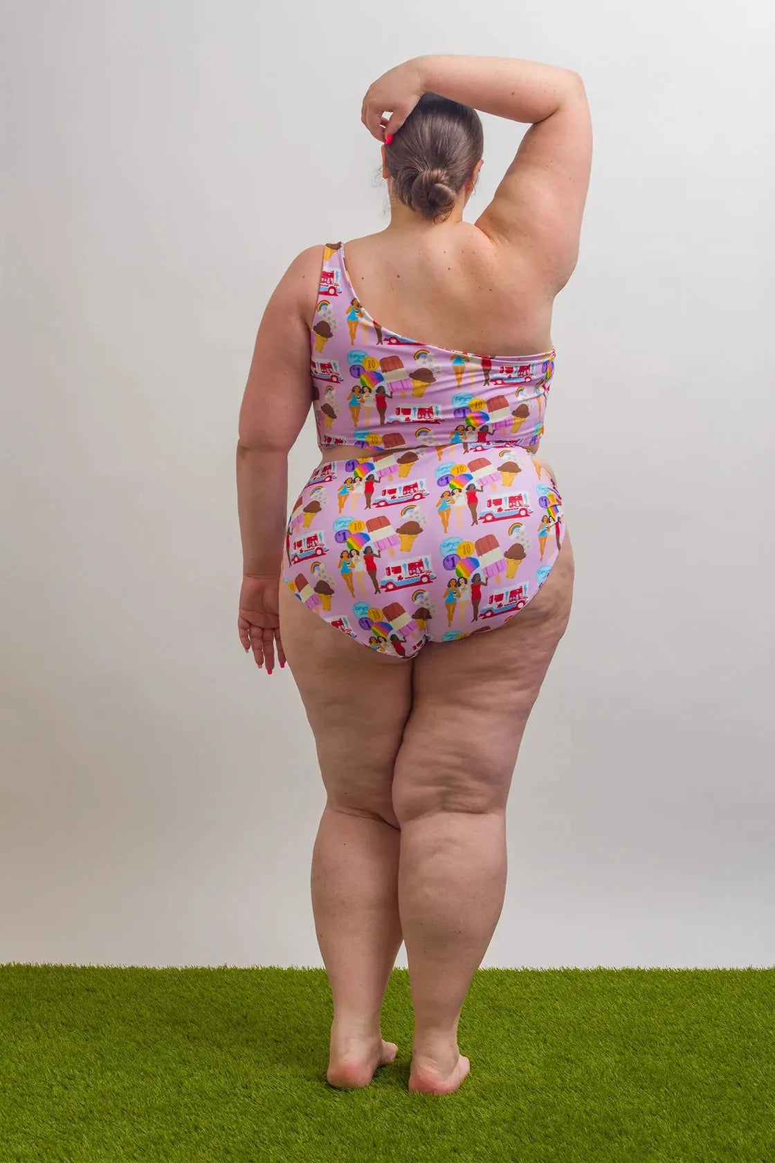 ICE CREAM PRINT ONE SHOULDER ONE PIECE SWIMSUIT - Ms.Meri Mak