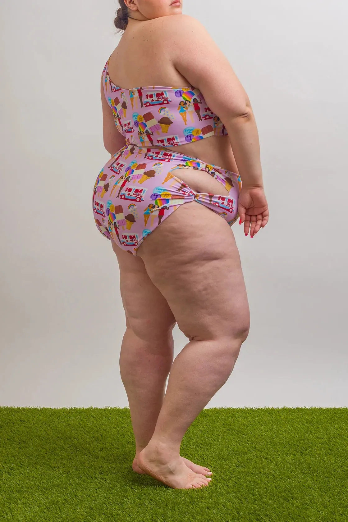 ICE CREAM PRINT ONE SHOULDER ONE PIECE SWIMSUIT - Ms.Meri Mak