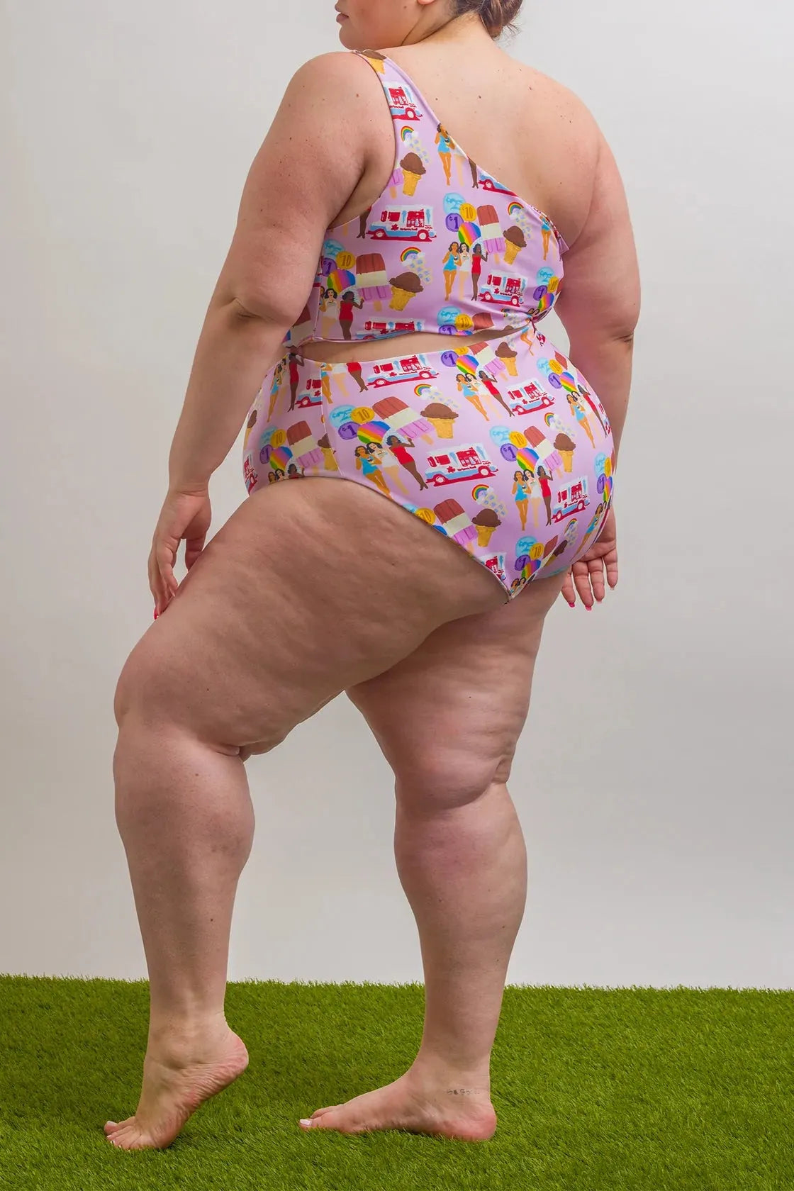 ICE CREAM PRINT ONE SHOULDER ONE PIECE SWIMSUIT - Ms.Meri Mak