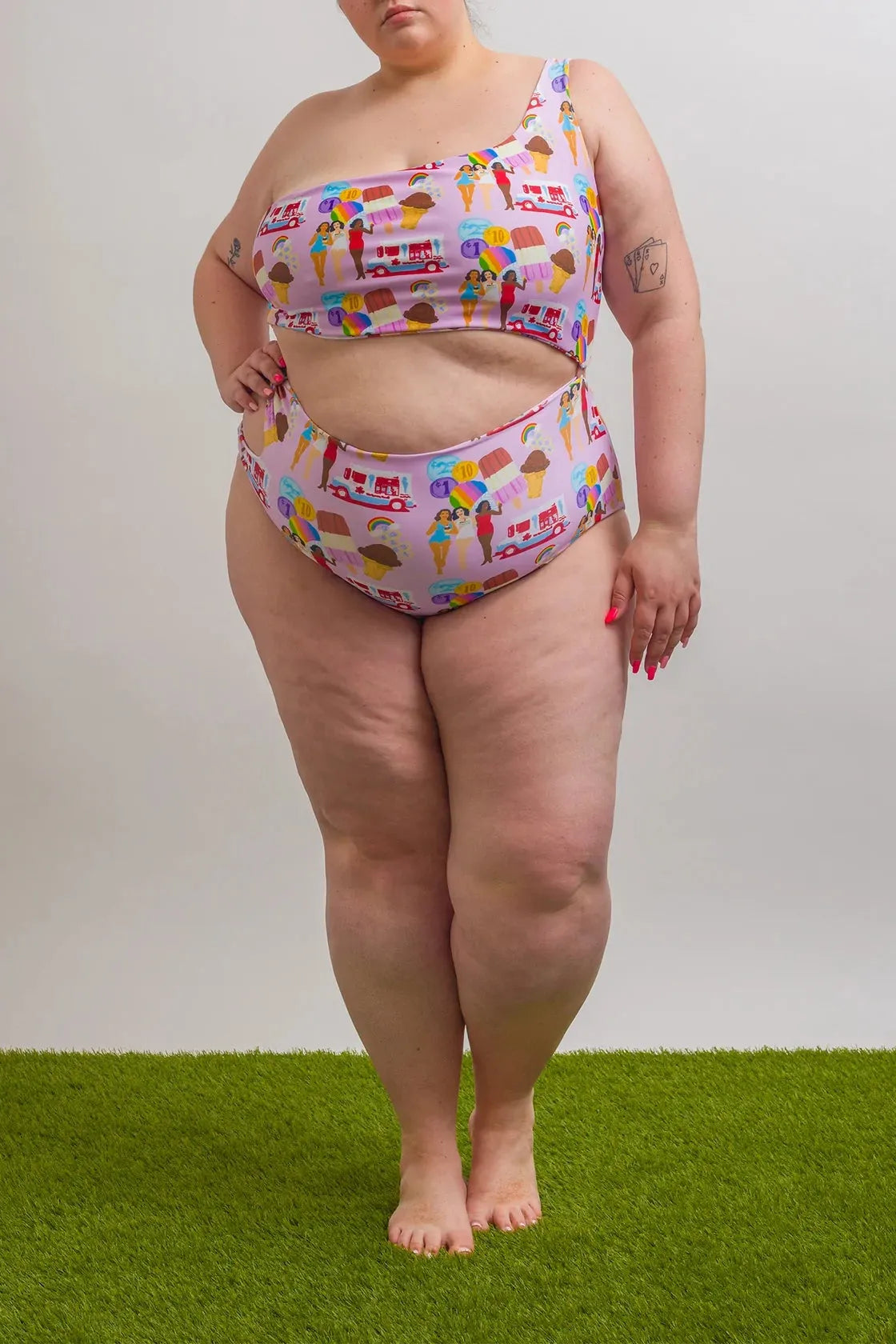 ICE CREAM PRINT ONE SHOULDER ONE PIECE SWIMSUIT - Ms.Meri Mak