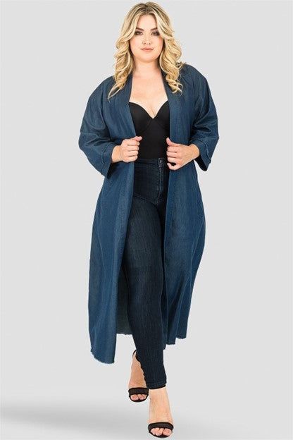 Sancha Denim Bird Print Kimono Duster Jacket - Ms.Meri Mak