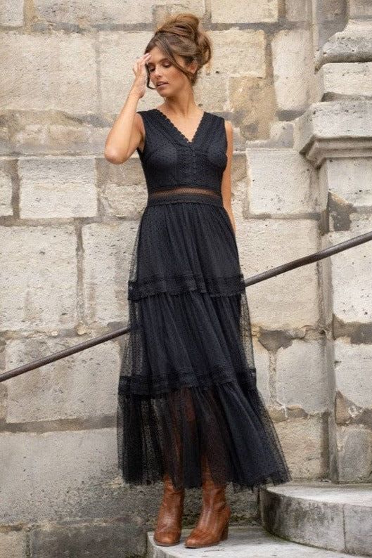 Aali Tiered Tulle Midi Dress - Ms.Meri Mak
