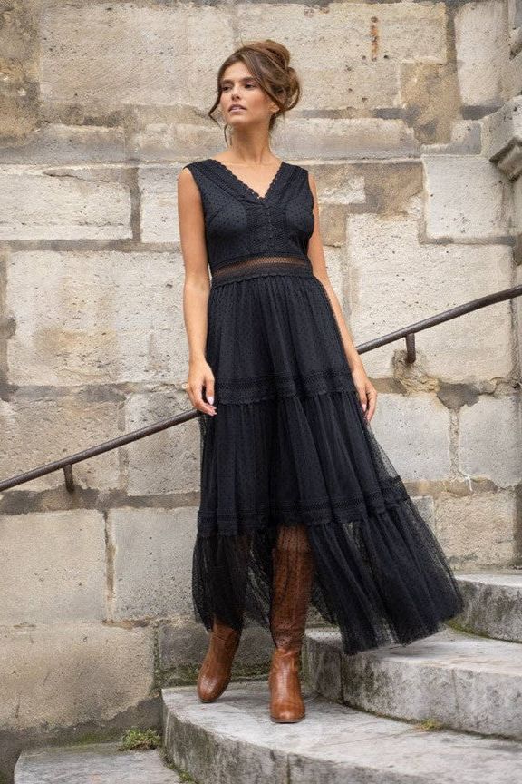 Aali Tiered Tulle Midi Dress - Ms.Meri Mak