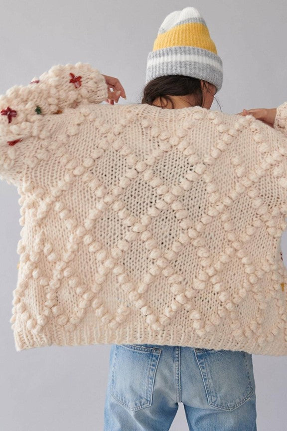 Lamon Floral Pom-Pom Knit Cardigan - Ms.Meri Mak