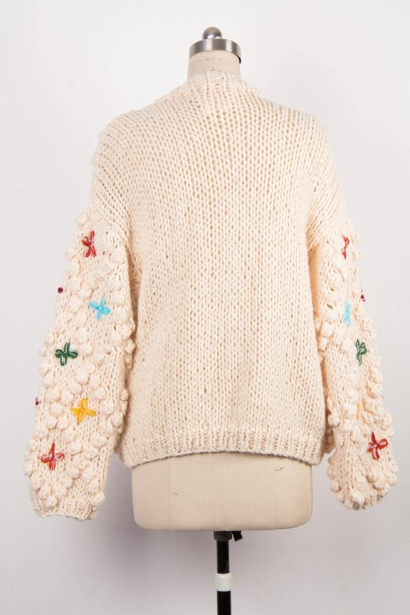 Lamon Floral Pom-Pom Knit Cardigan - Ms.Meri Mak