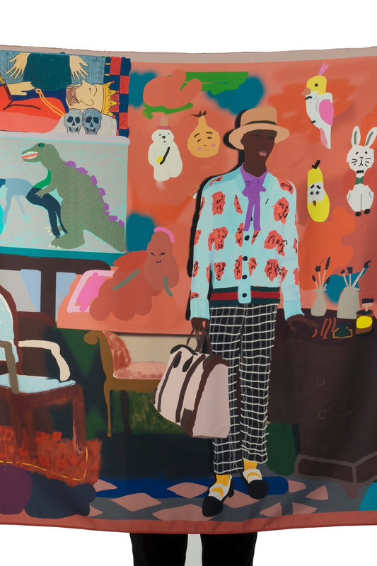 Santiago Paredes: Atelier Portrait Silk Scarf - Ms.Meri Mak