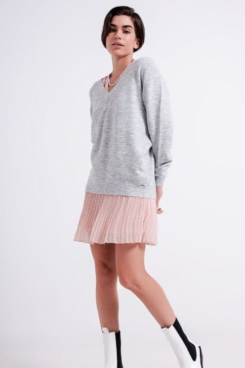 Nadia V neck sweater in light grey - Ms.Meri Mak
