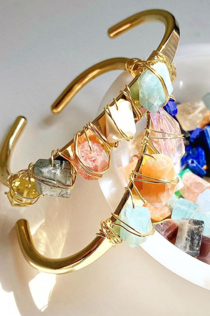 Crystal Cuff- Gem Stone Bracelet - by Etymology Jewelry - Ms.Meri Mak