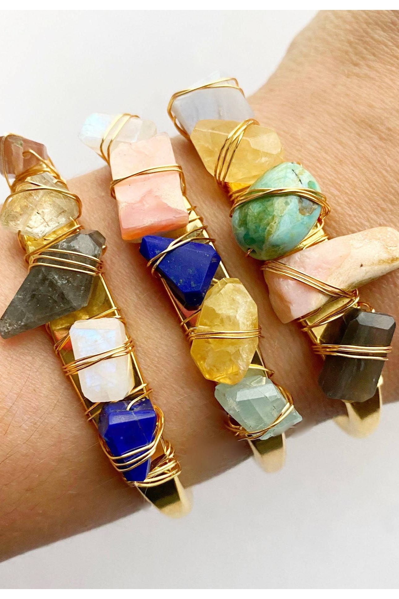 Crystal Cuff- Gem Stone Bracelet - by Etymology Jewelry - Ms.Meri Mak