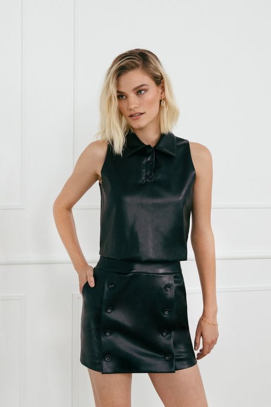 Carvel Leather Sleeveless Polo - Ms.Meri Mak