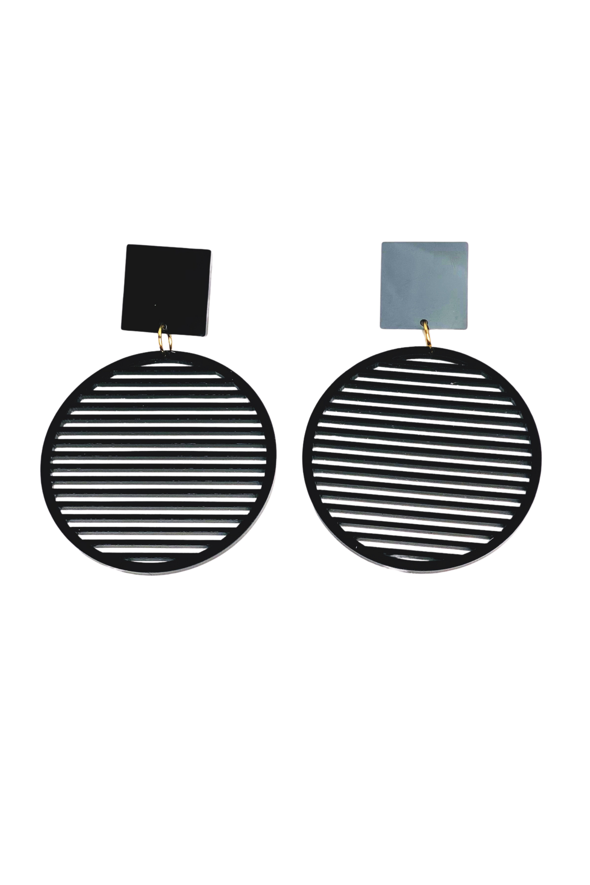 Elyn Black Stripes Hoop Earrings - Ms.Meri Mak