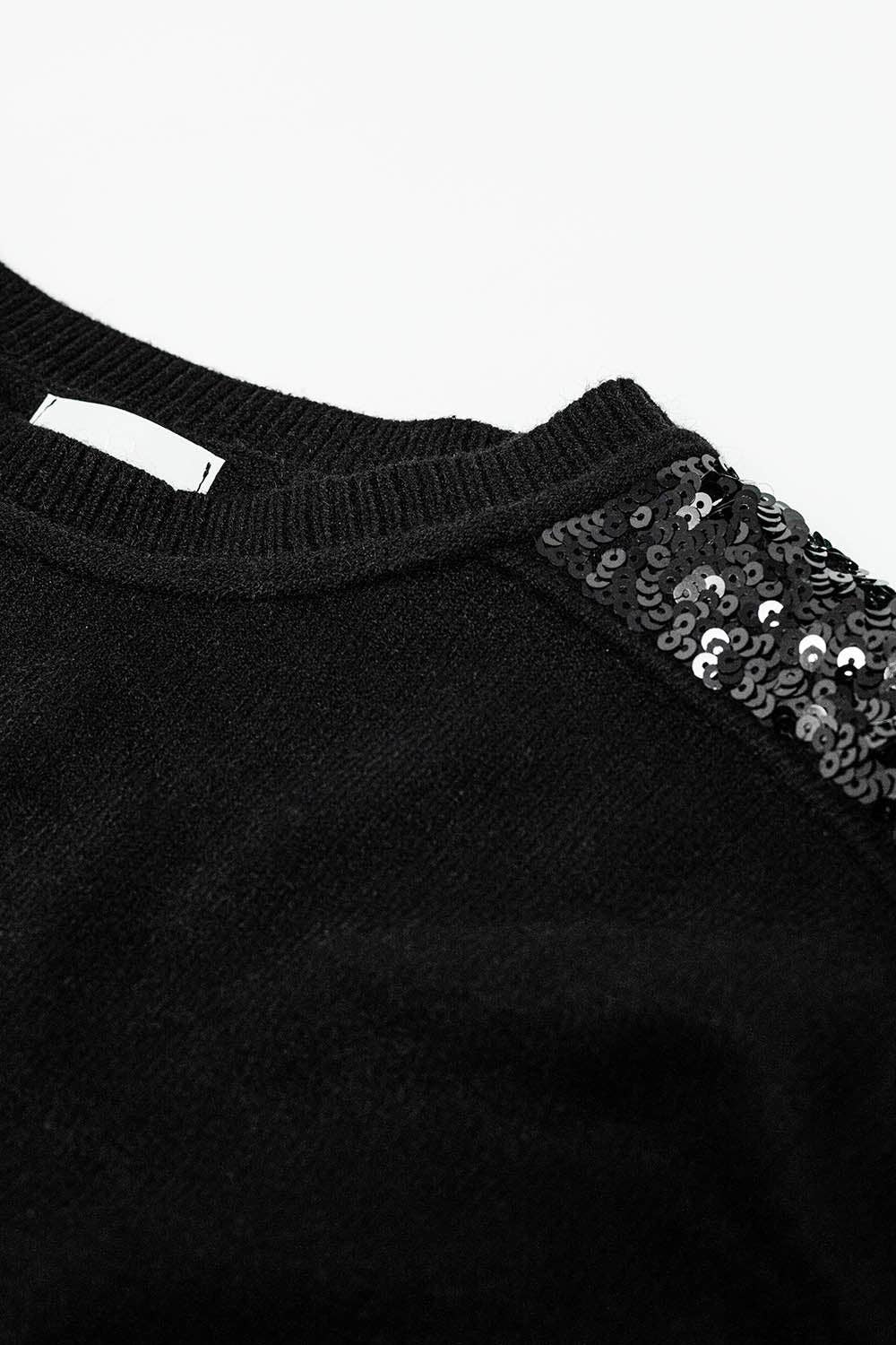 Black Sequin Shoulder Sweater