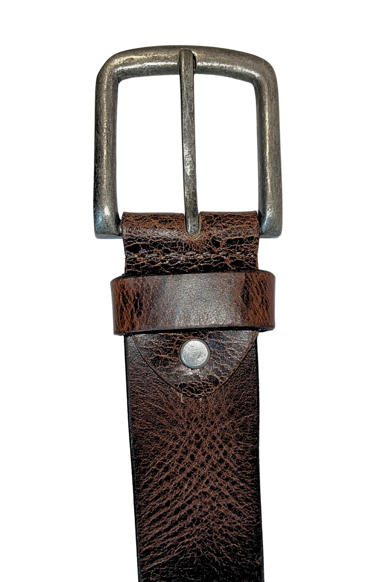 Leather Brown Belt with Vintage Silver Buckle