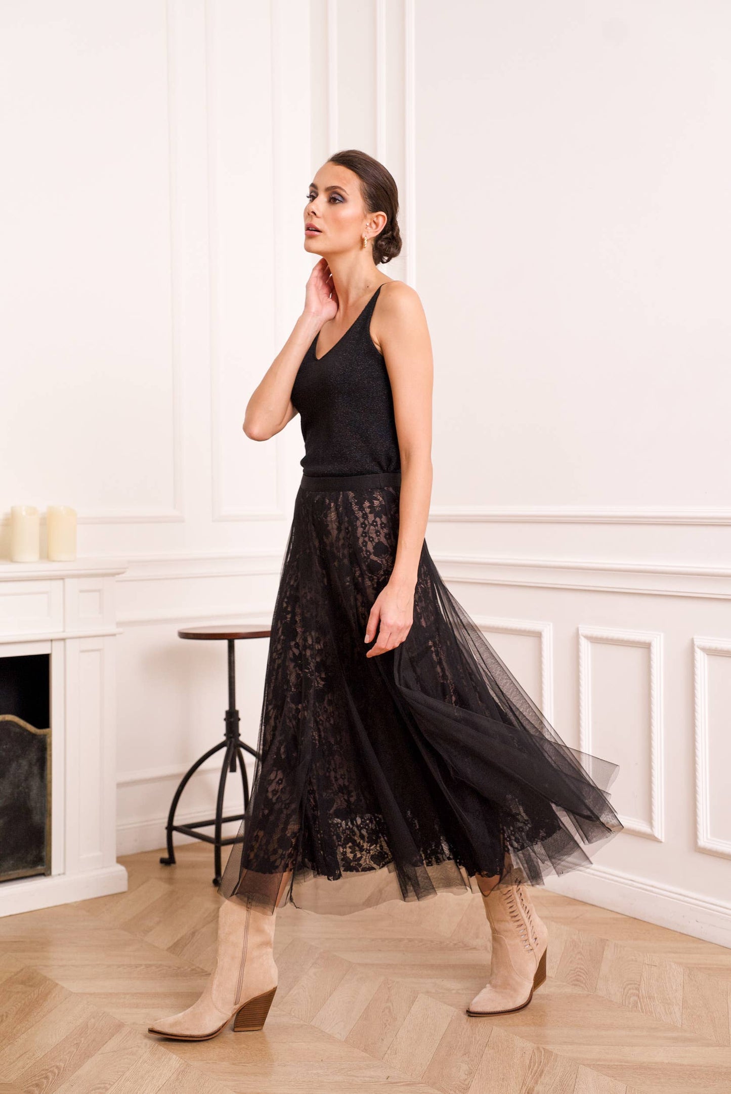 March Tulle Skirt With Lace Underlay