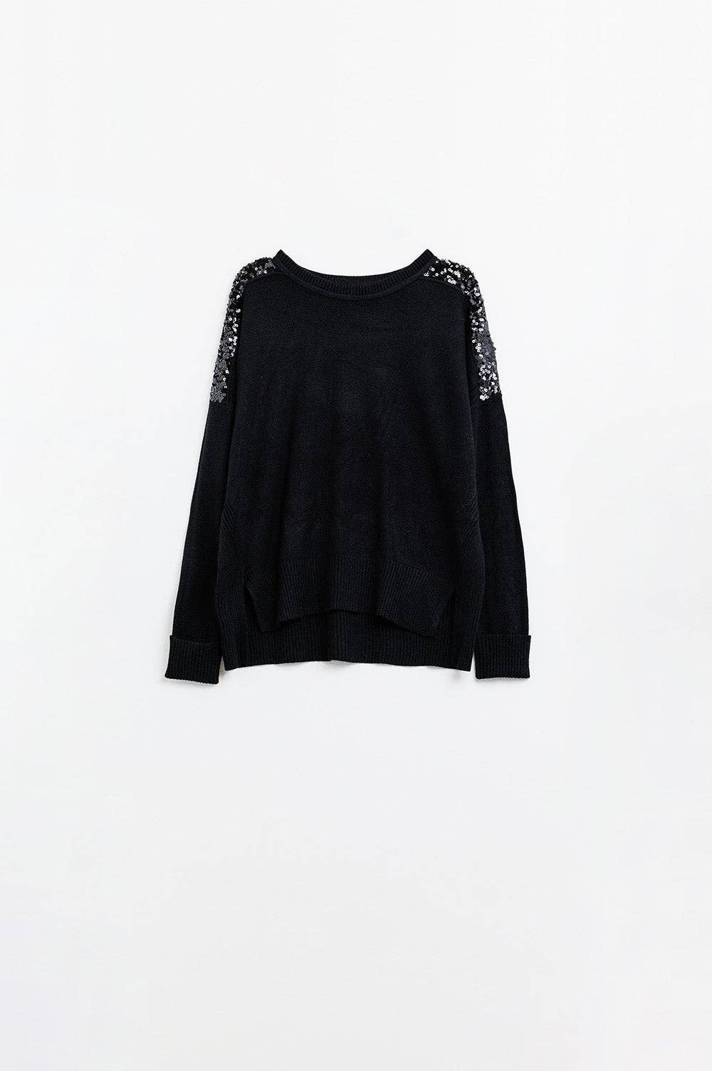 Black Sequin Shoulder Sweater