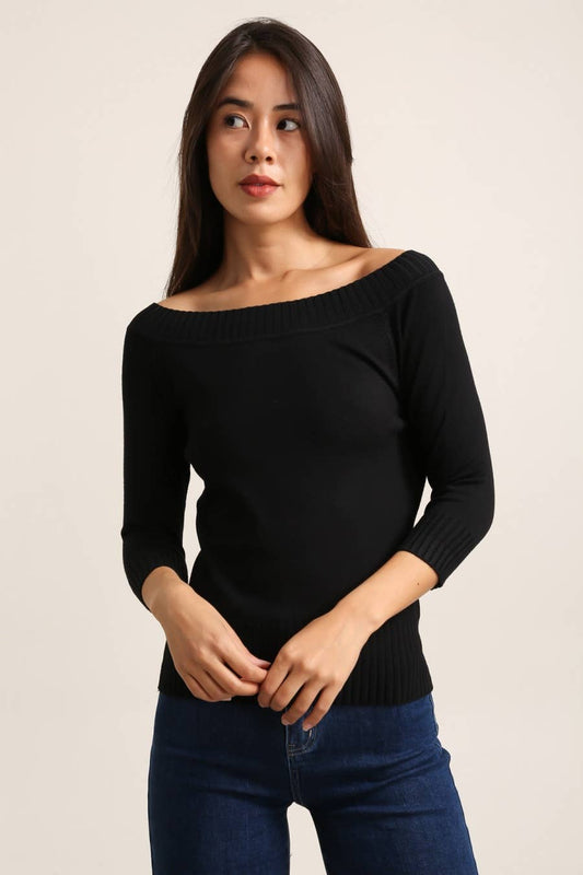 Boat Neck Knit Sweater