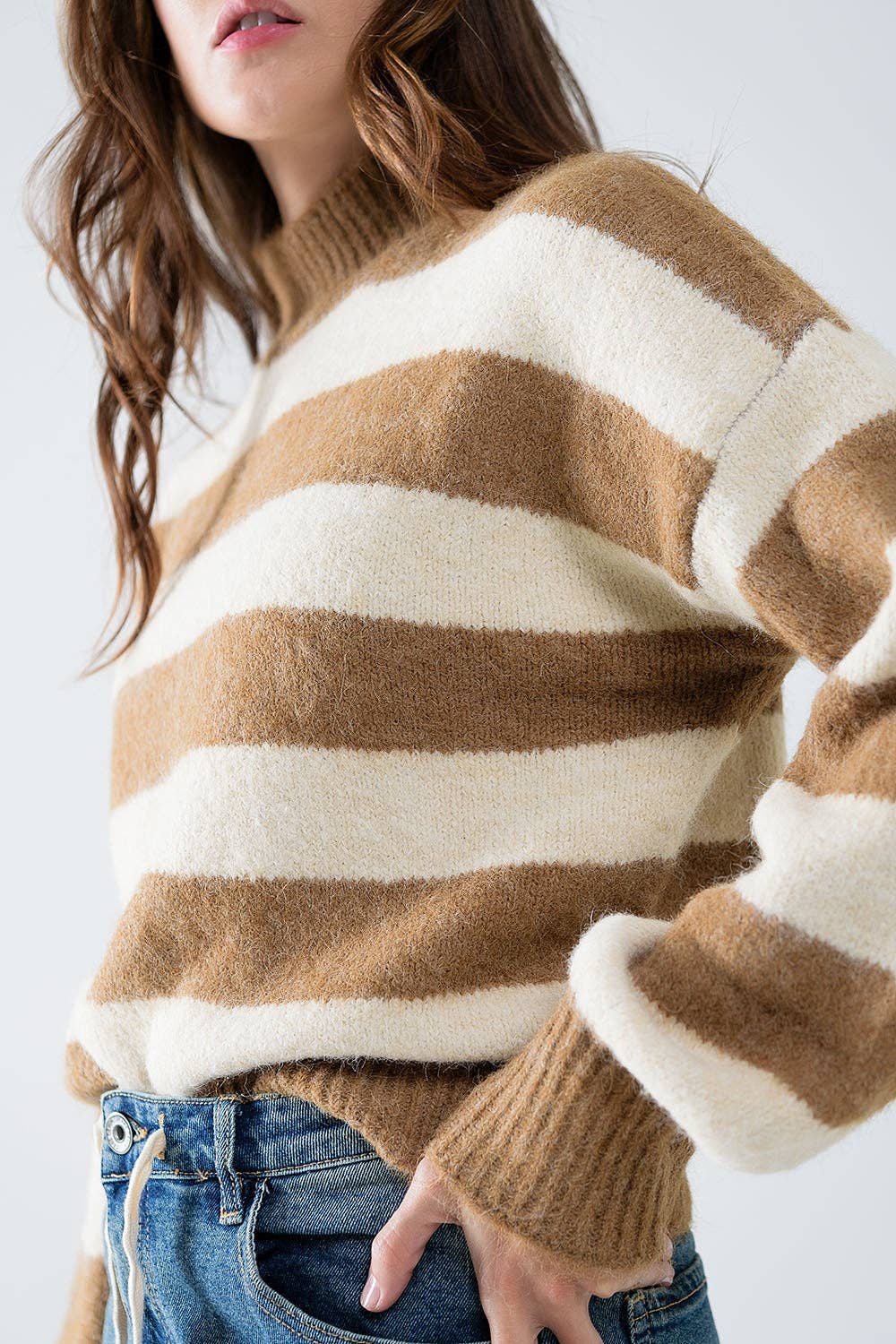 Scotch Beige Striped Turtleneck Sweater