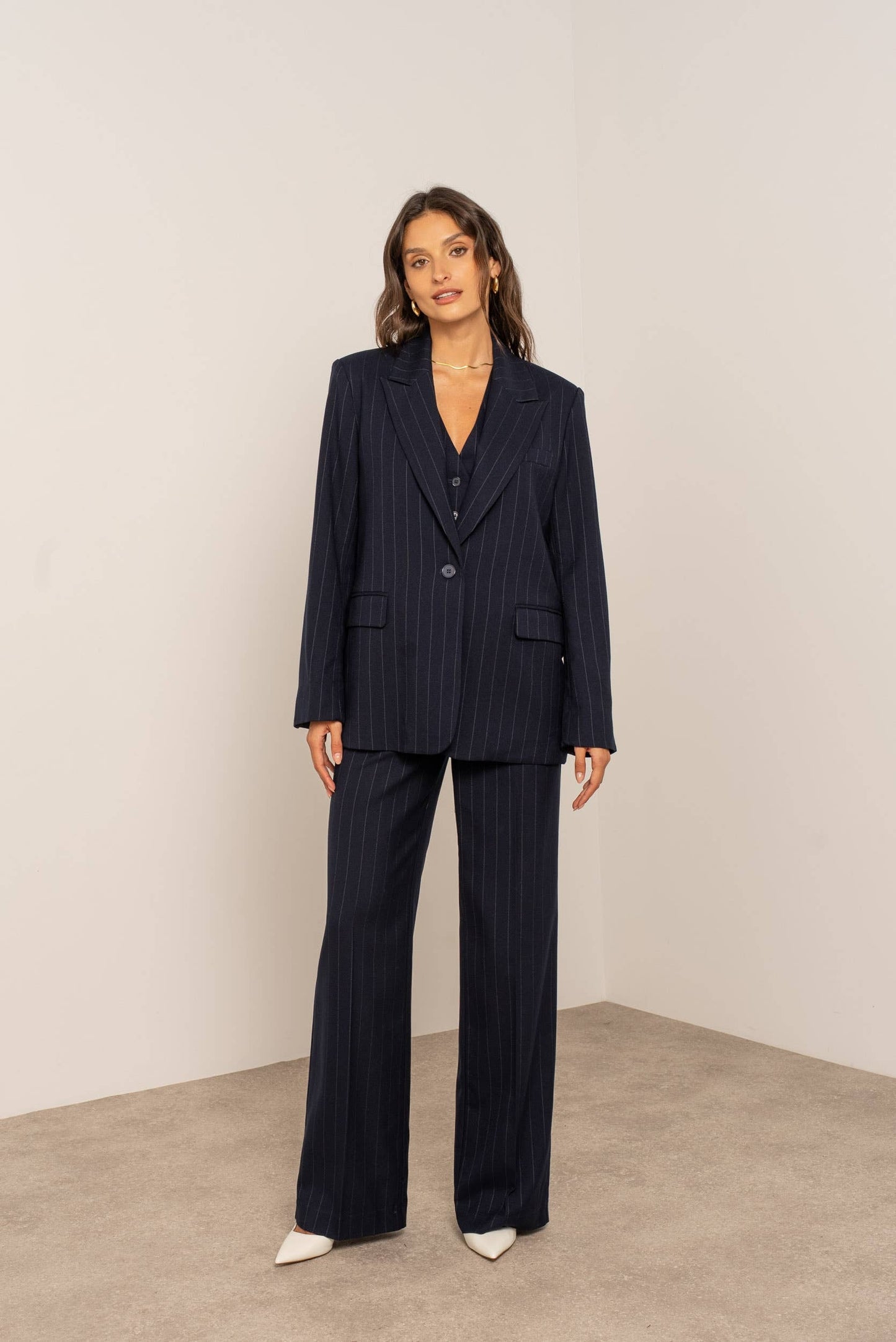 Pinstripe Navy Blazer