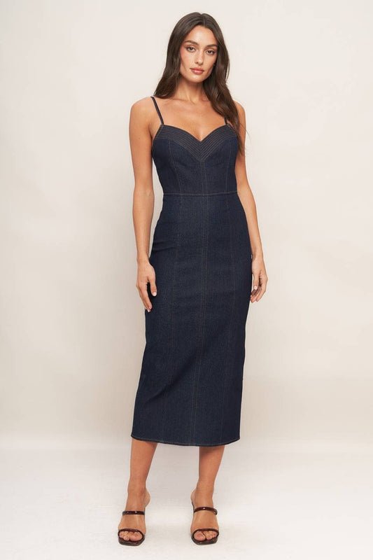 Seamed Midi Dress in Denim