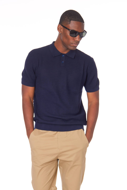 Navy Textured Polo Shirt