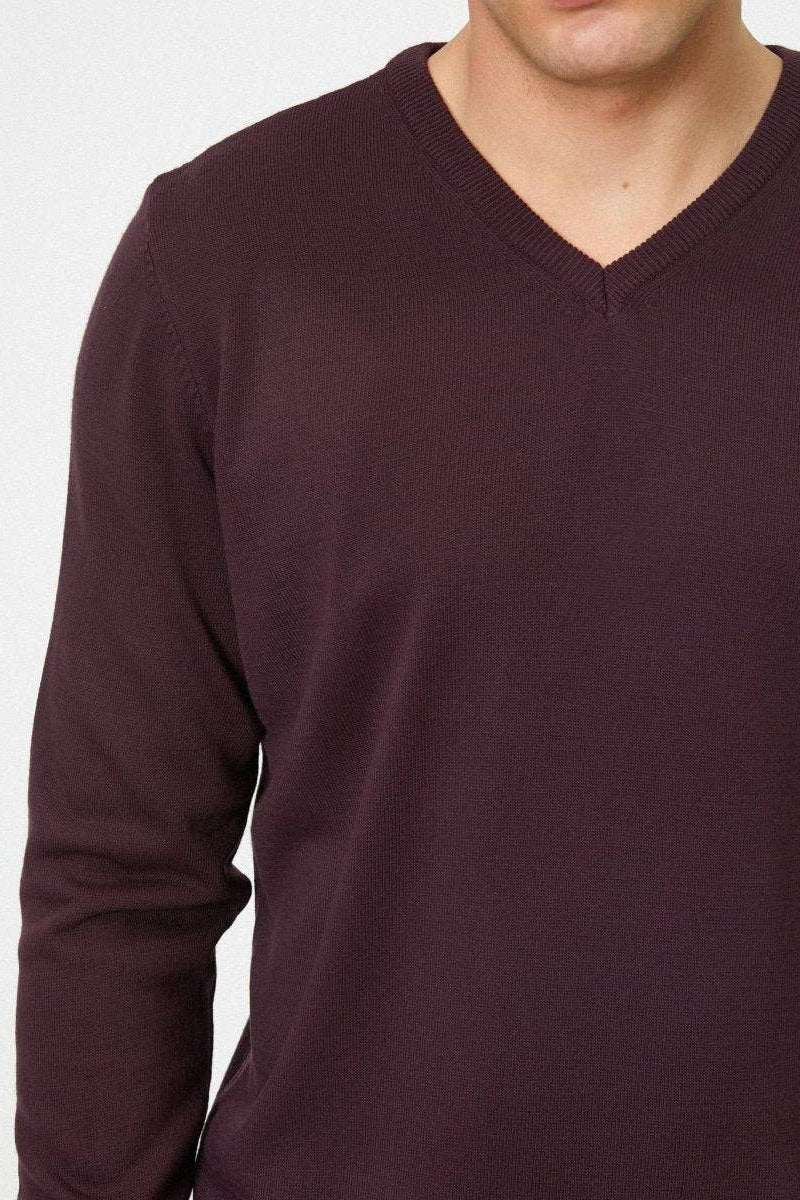 Baron V Neck Sweater in Maroon