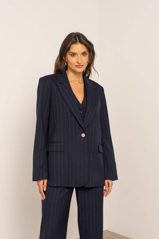 Pinstripe Navy Blazer