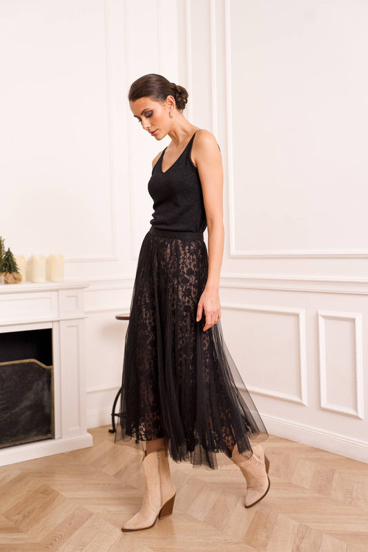 March Tulle Skirt With Lace Underlay