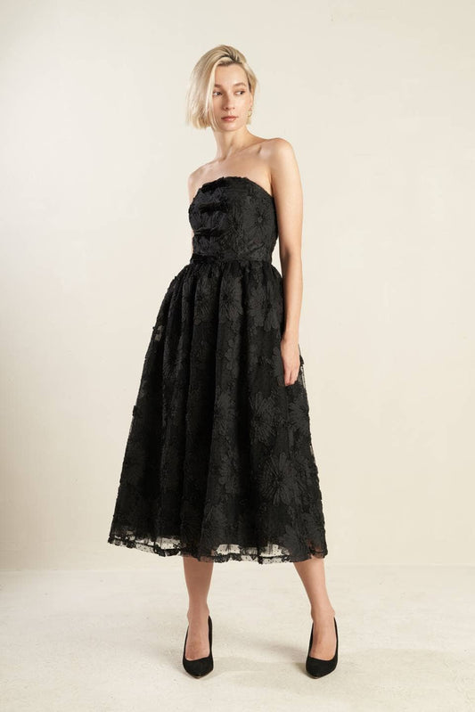 Faye Strapless Lace Midi Dress
