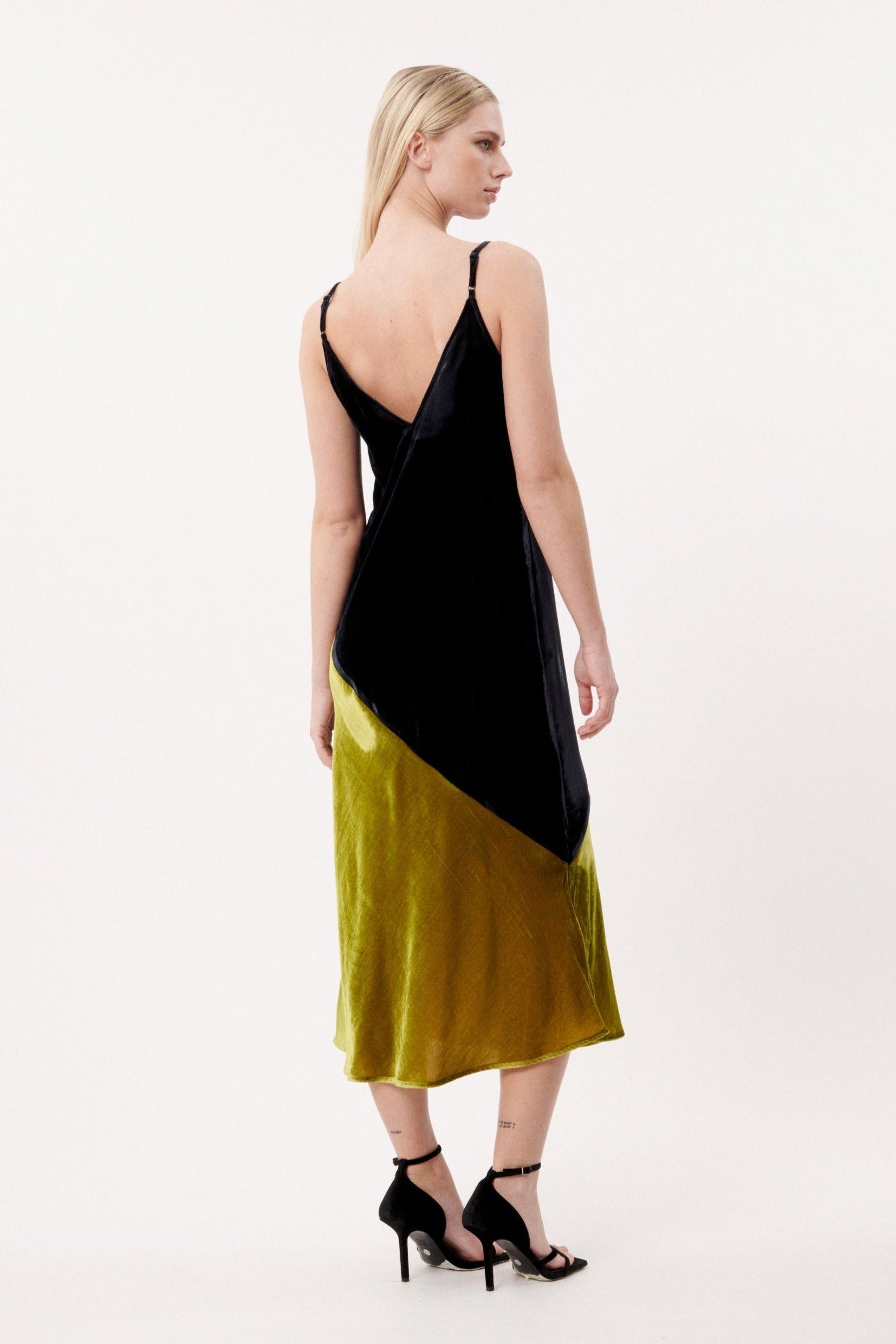 Engy Colour Block Velvet Slip Dress - Ms.Meri Mak