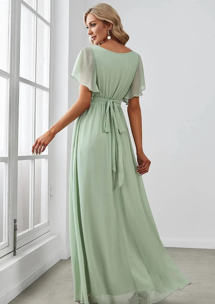 Nicolette Flutter Sleeve Floor Length Dress