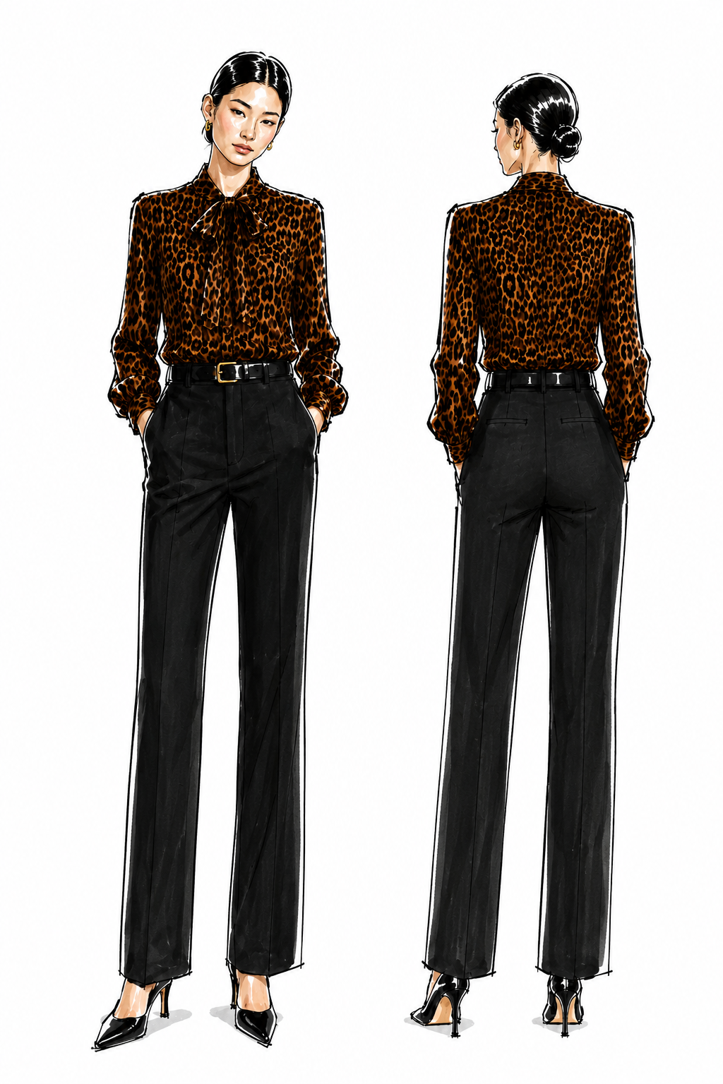 Pre-Order Leopard Blouse with Removable Necktie