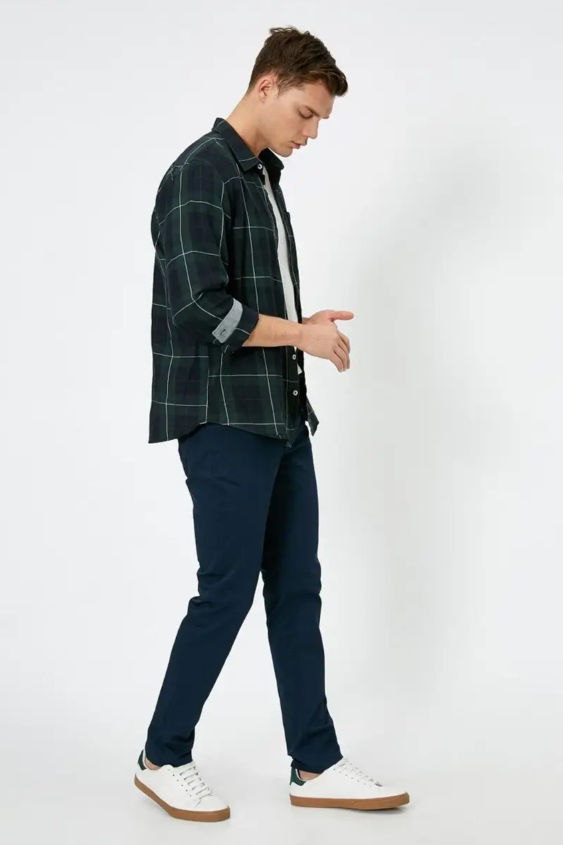 Slim Fit Twill Pants in Navy