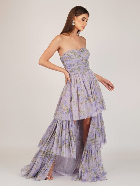 Tiered High-low Floral Tulle Dress - Ms.Meri Mak