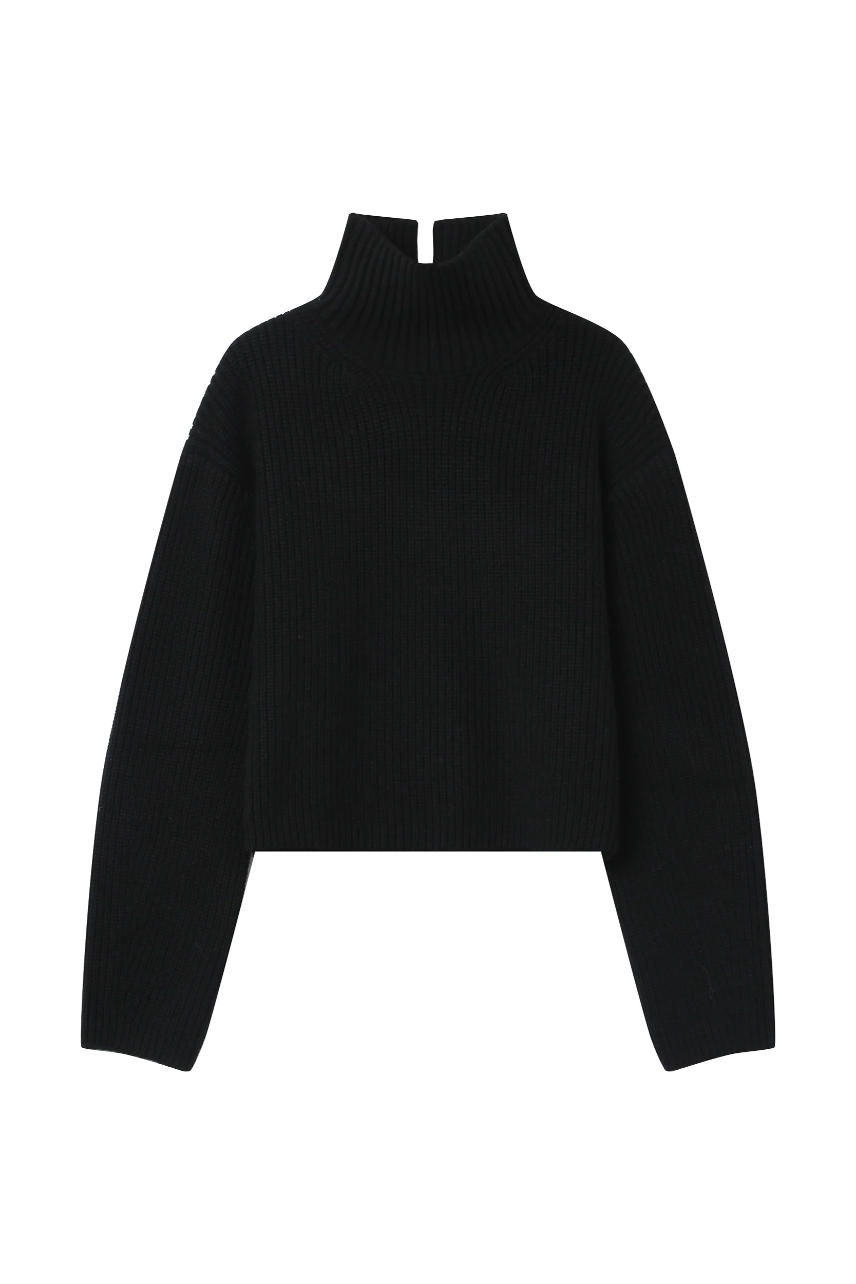 Black turtleneck sweater on a white background