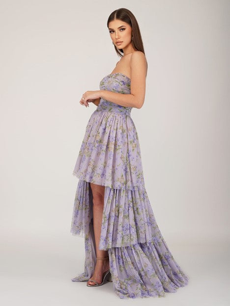 Tiered High-low Floral Tulle Dress - Ms.Meri Mak