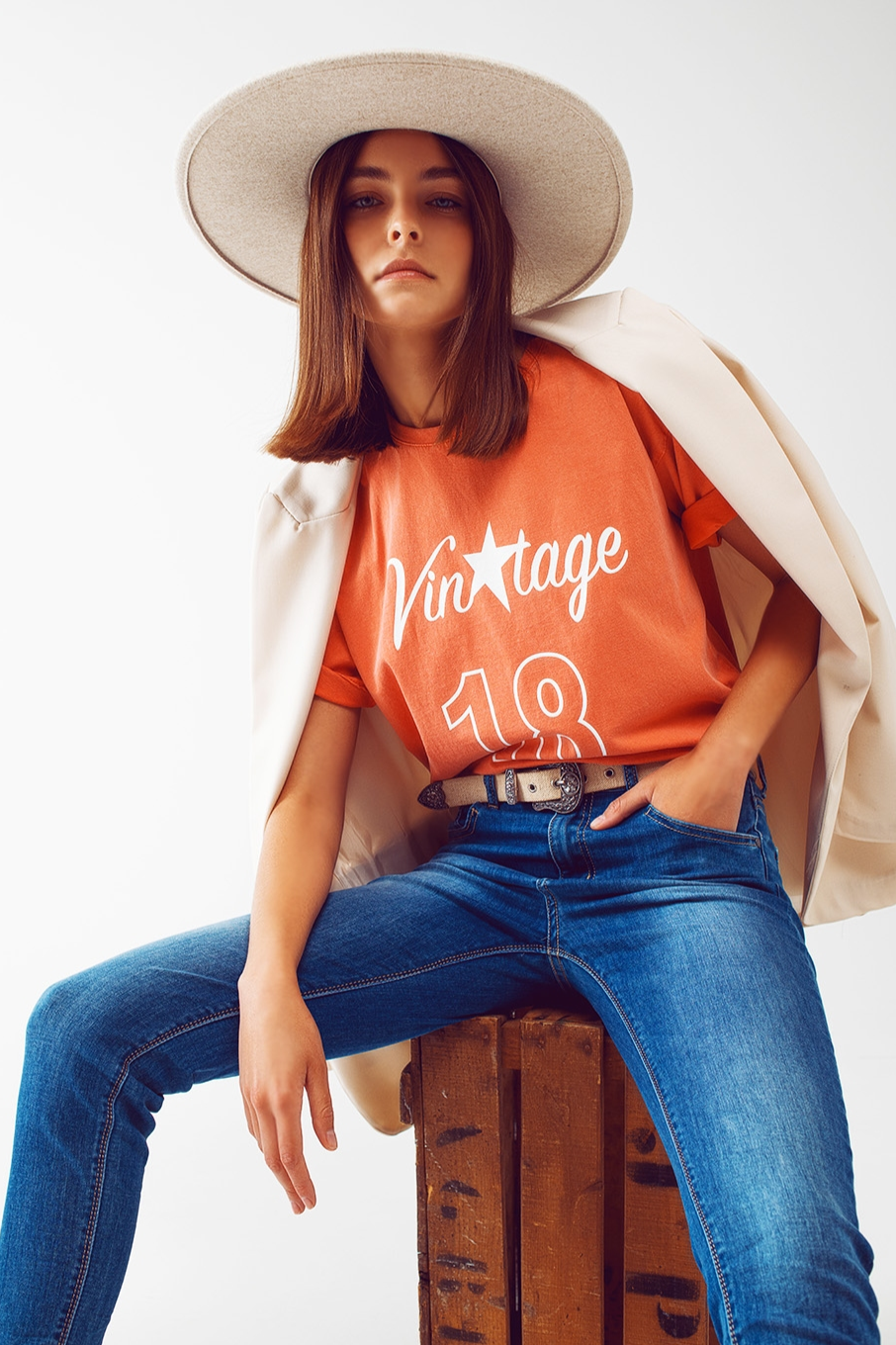 T-shirt Boyfriend en coton vintage décontracté