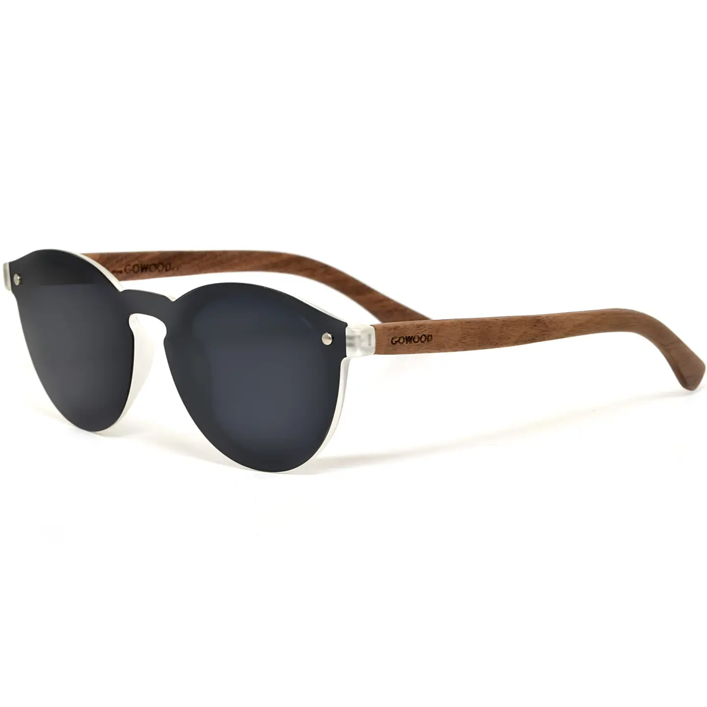 Round Walnut Wood Sunglasses with Black Polarized Lenses