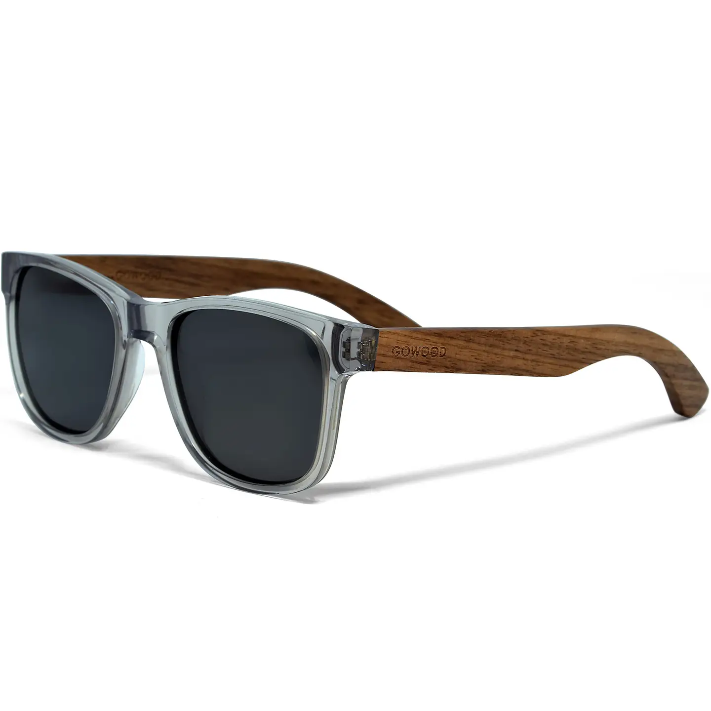 Walnut Sunglasses Transparent Frame Black Polarized Lenses