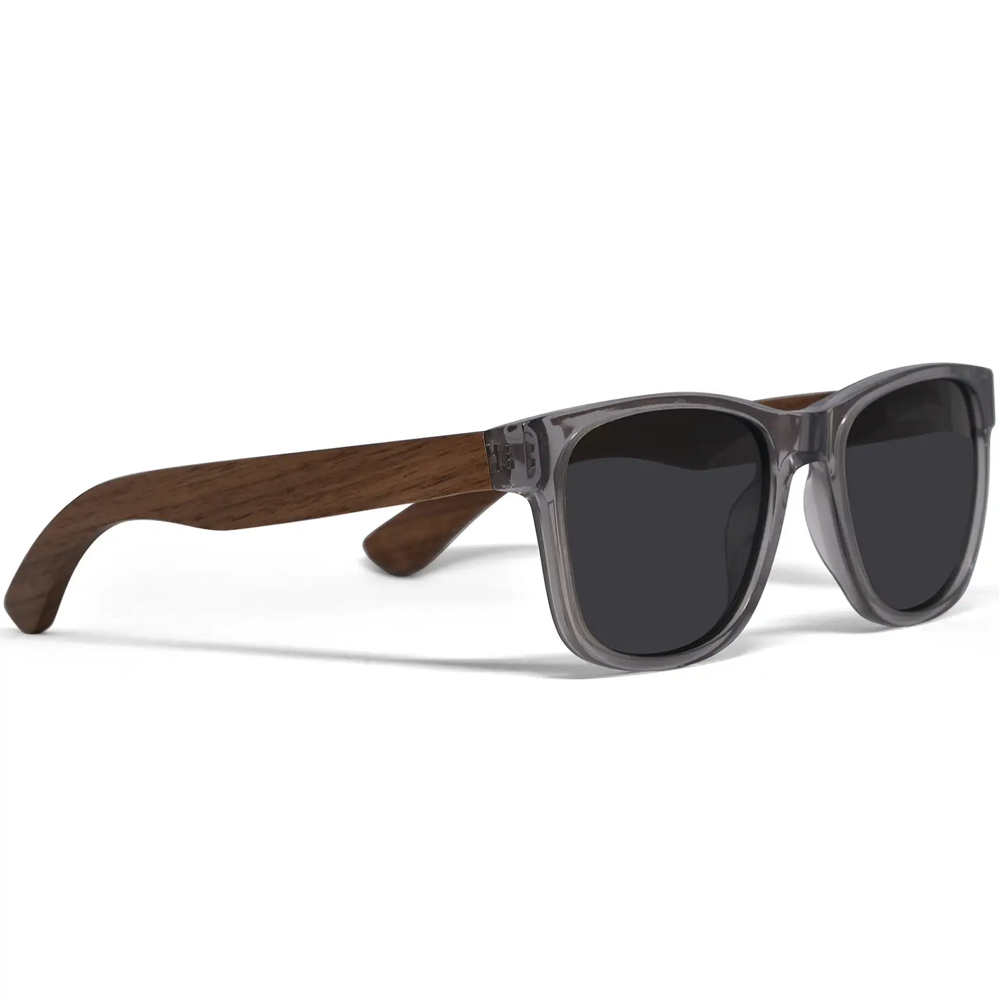 Walnut Sunglasses Transparent Frame Black Polarized Lenses