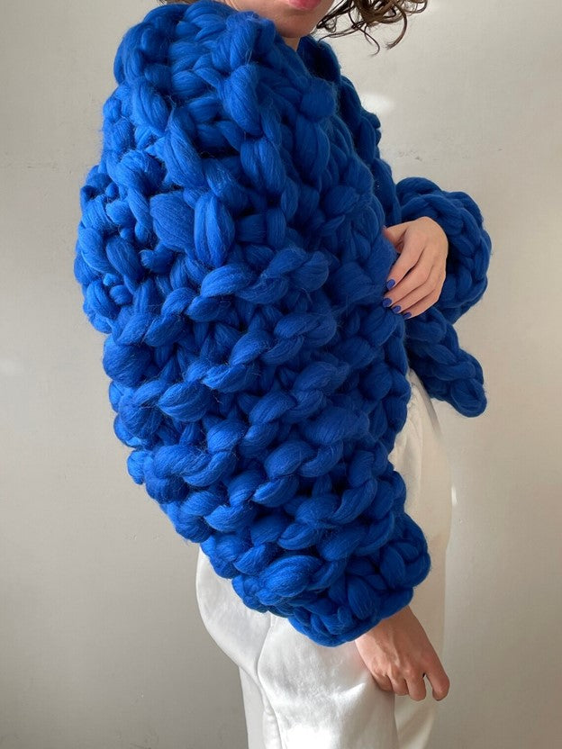 Bonita Chunky Cropped Knit Cardigan - Cobalt Blue - Ms.Meri Mak