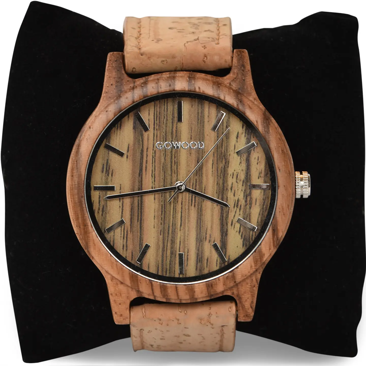 Zebra Wood Watch with Real Cork Wristband