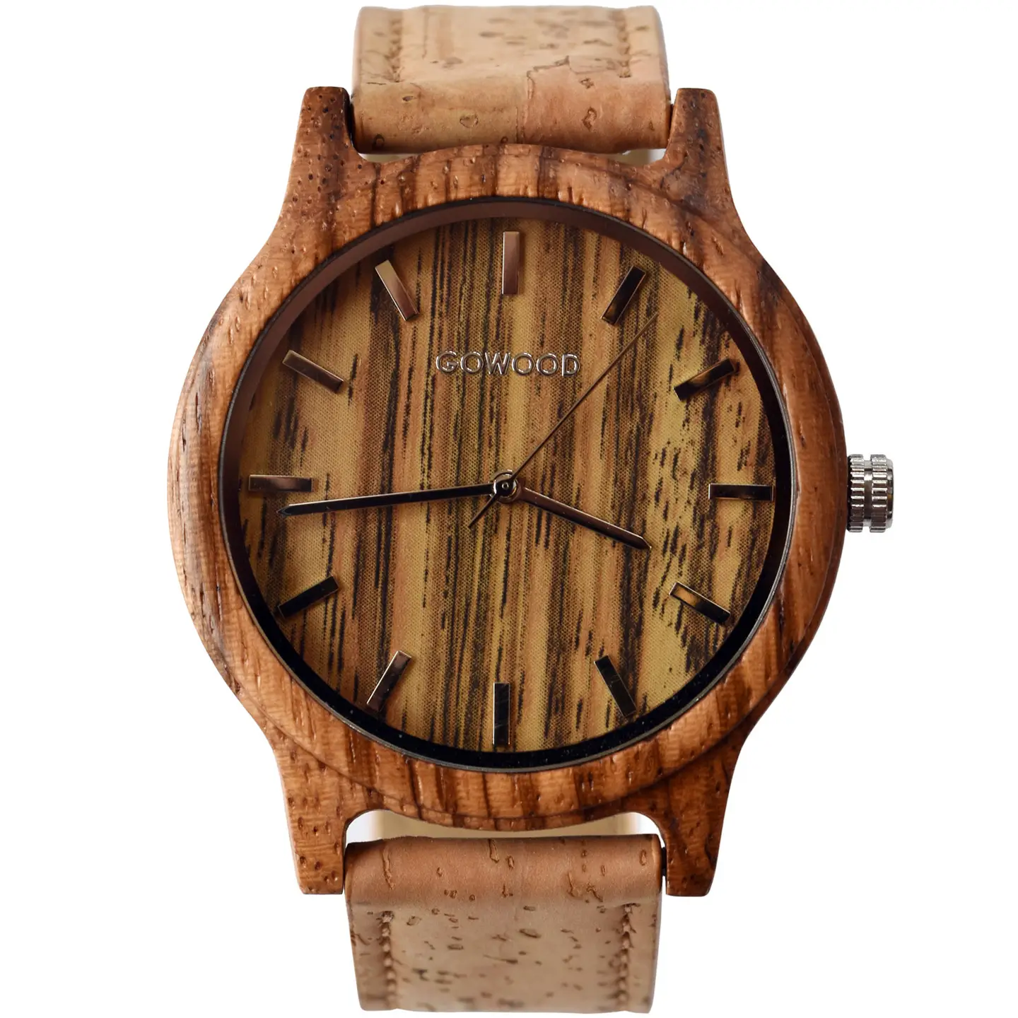 Zebra Wood Watch with Real Cork Wristband