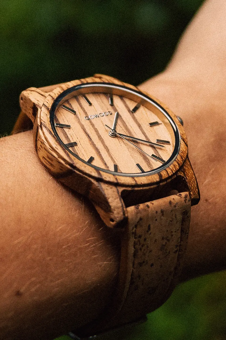 Zebra Wood Watch with Real Cork Wristband