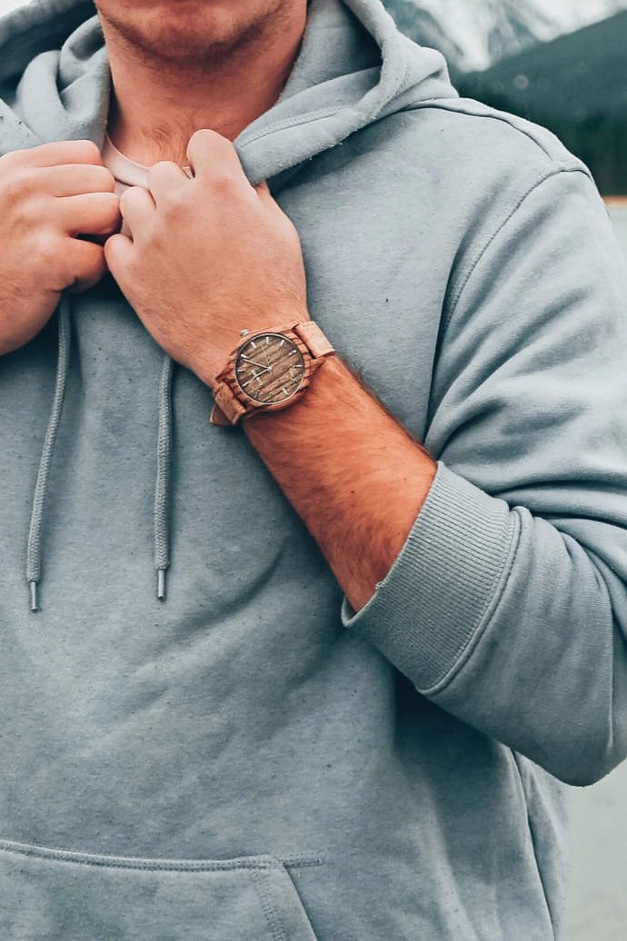 Zebra Wood Watch with Real Cork Wristband