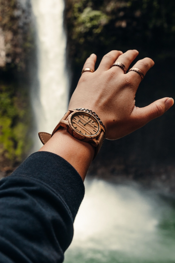 Zebra Wood Watch with Real Cork Wristband