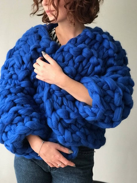 Bonita Chunky Cropped Knit Cardigan - Cobalt Blue - Ms.Meri Mak